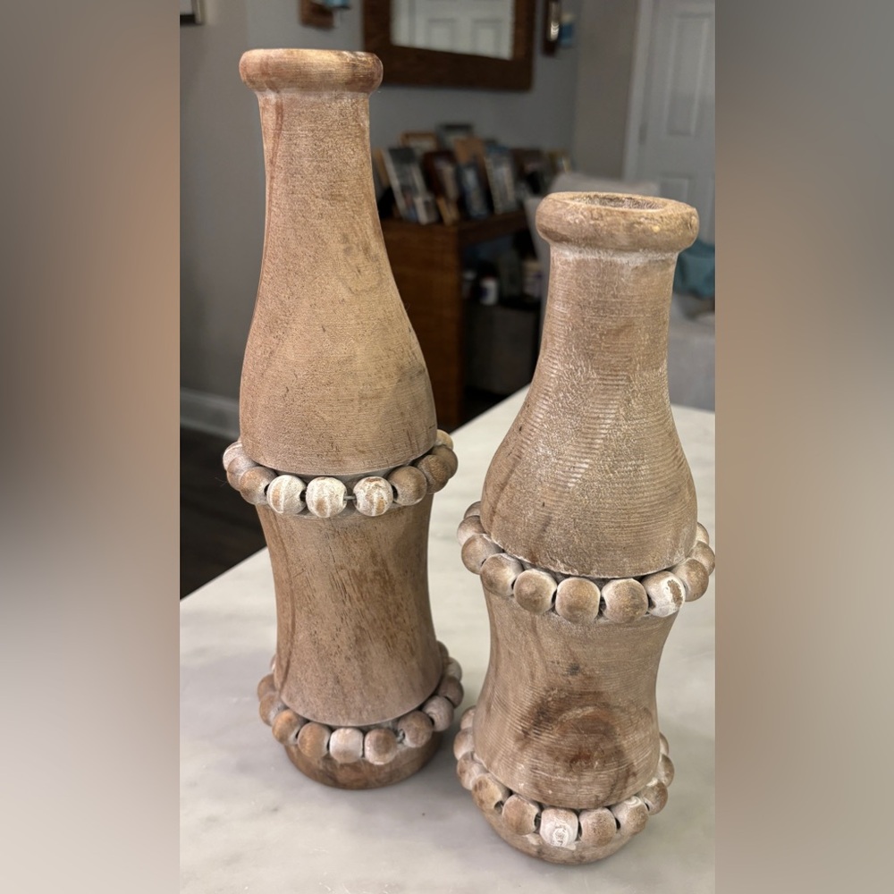 Set of Two Wooden Beaded Decorative Bottles